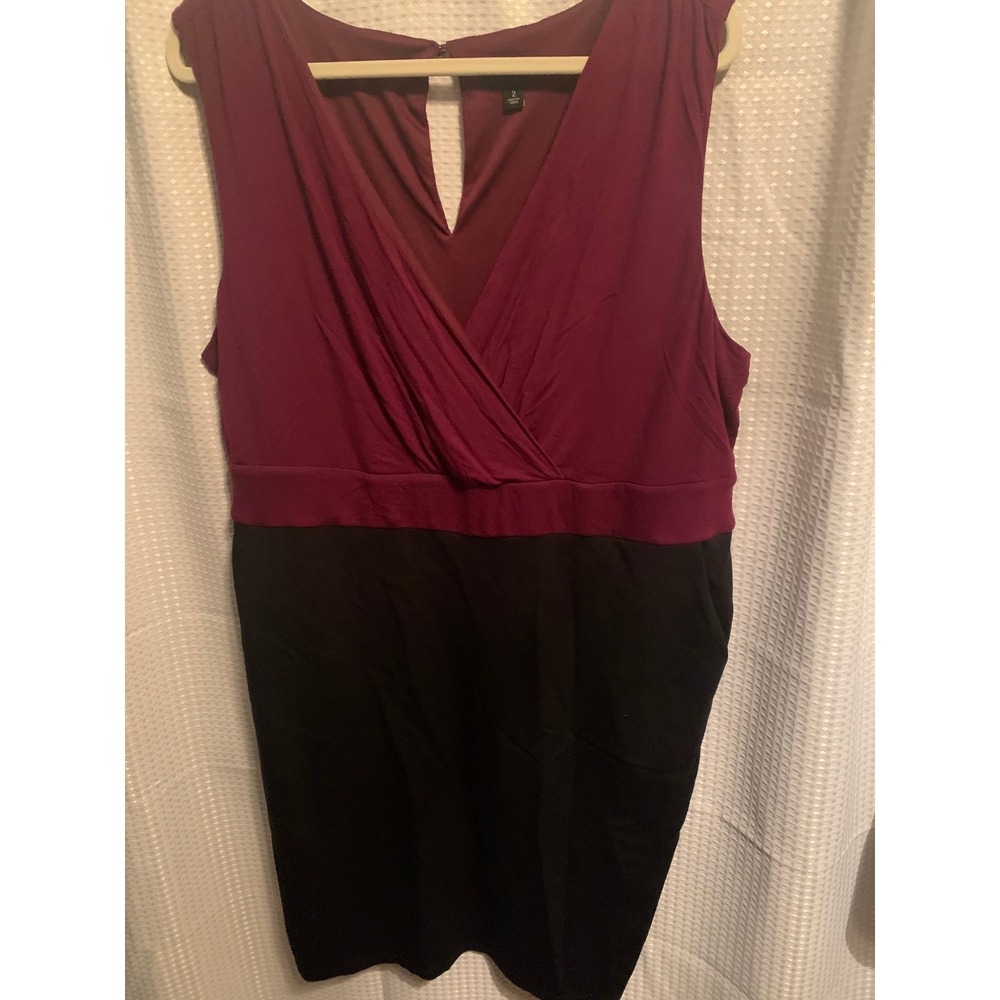Torrid Women 2x Burgundy Black Colorblock Surplice V-Neck Sheath Dress NO BELT